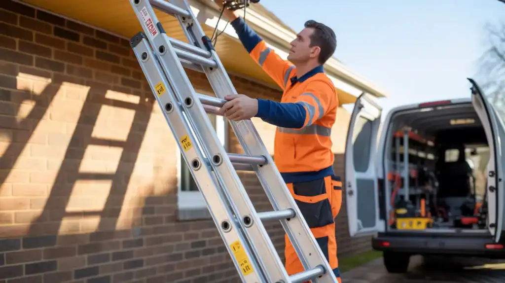 telescopic ladder being used for DIY