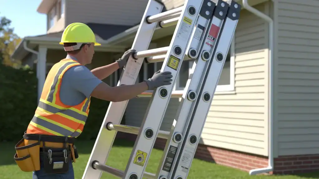 telescopic ladder in use