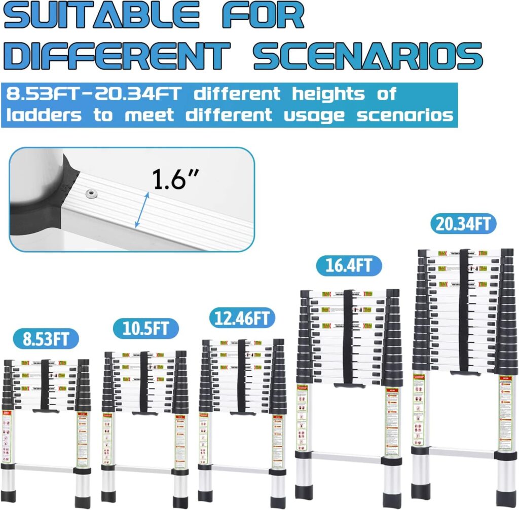 Telescopic Ladder, 8.5FT RIKADE Aluminum Telescoping Ladder with Non-Slip Feet, Portable Extension Ladder for Household and Outdoor Working,330lb Capacity
