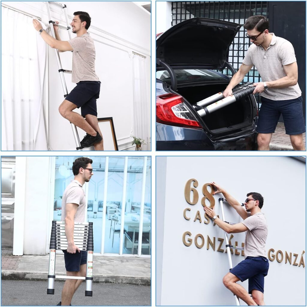 Telescopic Ladder, 8.5FT RIKADE Aluminum Telescoping Ladder with Non-Slip Feet, Portable Extension Ladder for Household and Outdoor Working,330lb Capacity