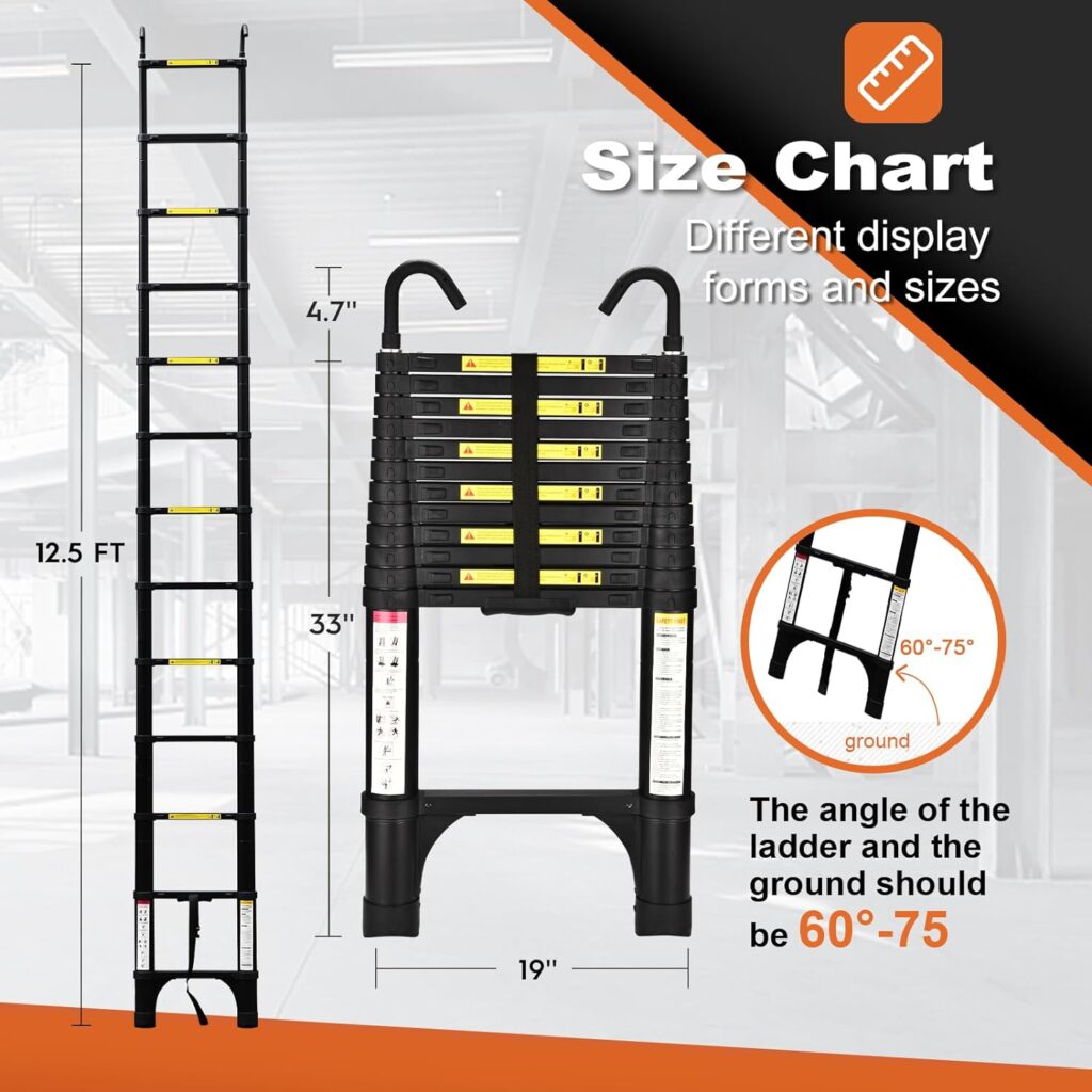 Telescoping Ladder A Frame, 16.5 Ft Compact Aluminum Extension Ladder, Portable Telescopic RV Ladder for Outdoor Camper Trips Motorhome with Tool Platform and Stabilizer Bar, 330 lb Capacity