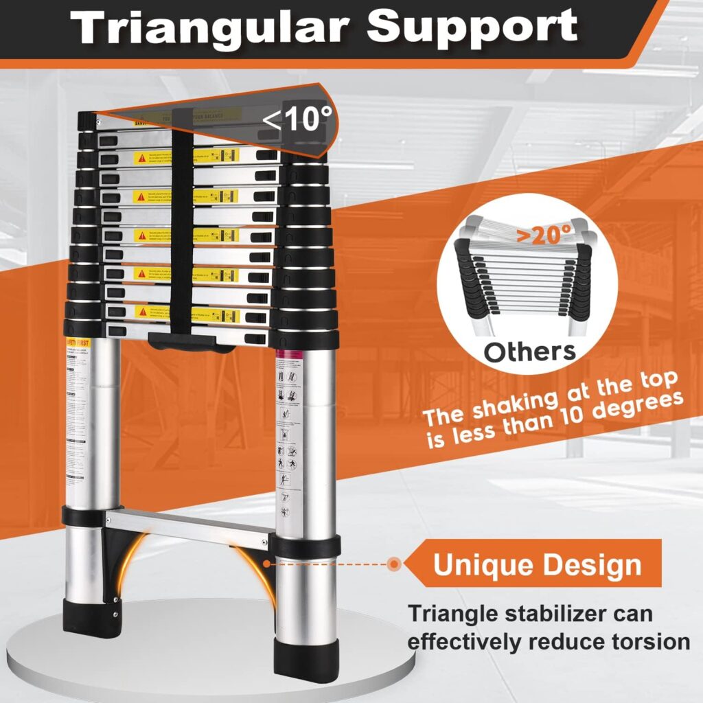 Telescoping Ladder A Frame, 16.5 Ft Compact Aluminum Extension Ladder, Portable Telescopic RV Ladder for Outdoor Camper Trips Motorhome with Tool Platform and Stabilizer Bar, 330 lb Capacity